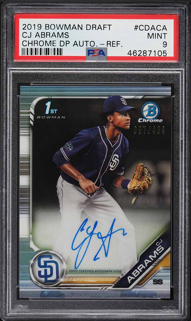 2019 Bowman Chrome Refractor CJ Abrams ROOKIE AUTO /499 #CDA-CA PSA 9 MINT