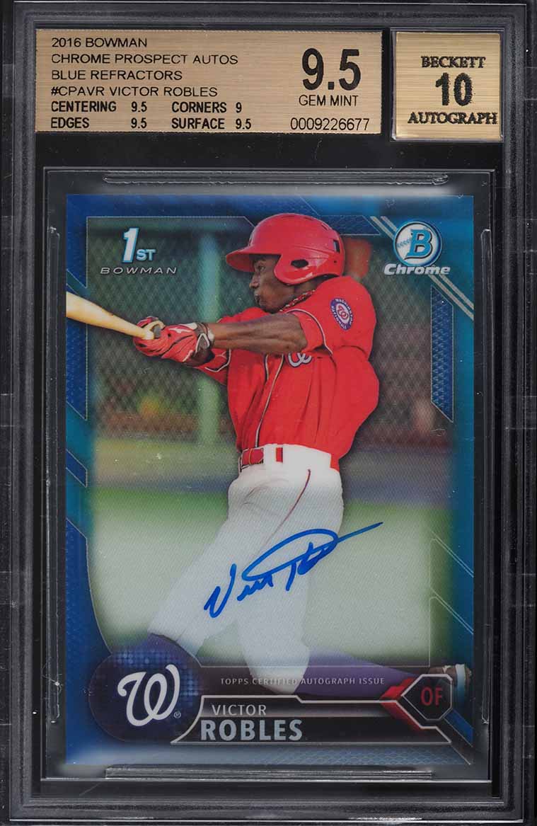2016 Bowman Chrome Blue Refractor Victor Robles ROOKIE AUTO /150 BGS 9.5 GEM