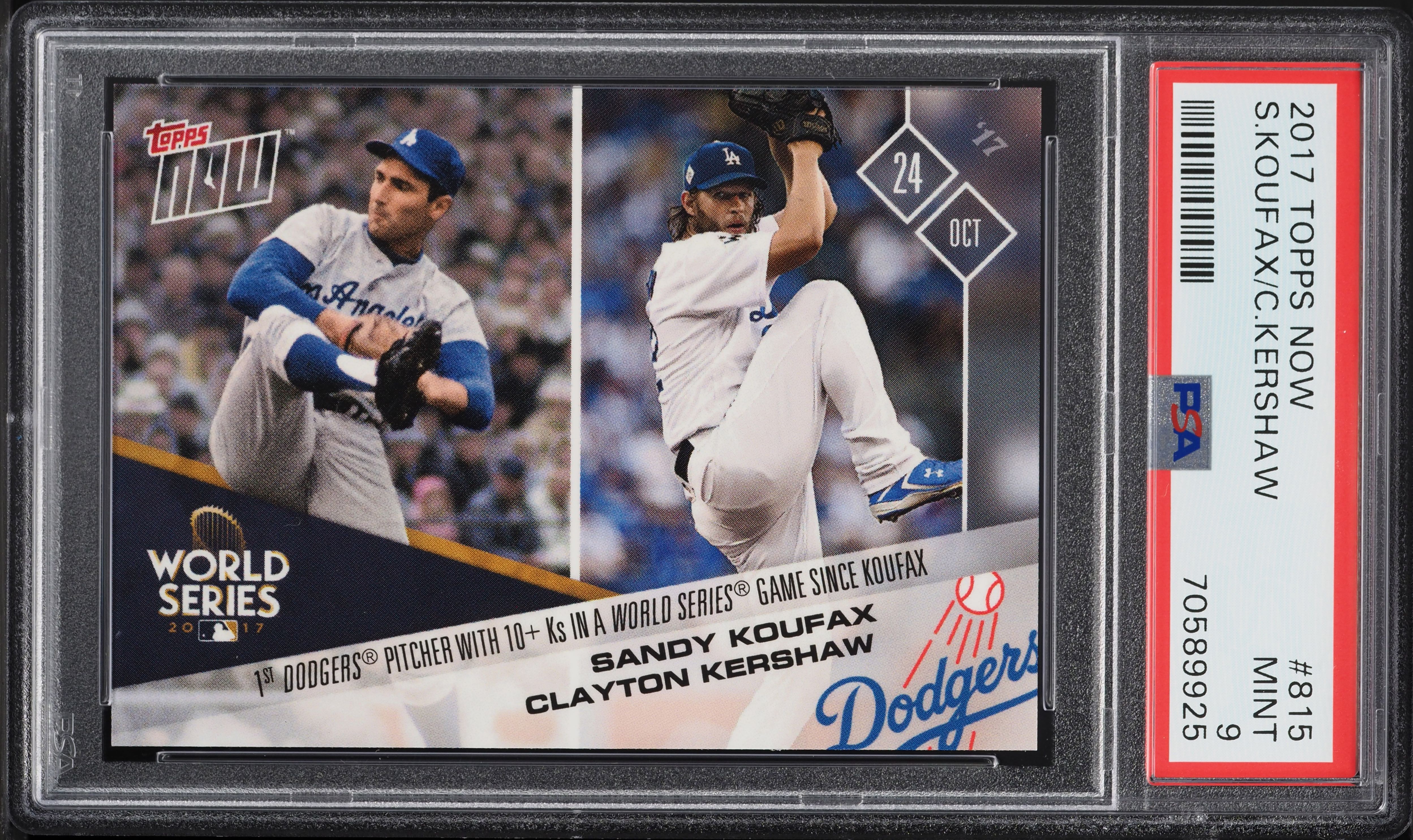 2017 Topps Now Sandy Koufax & Clayton Kershaw #815 PSA 9 MINT on 