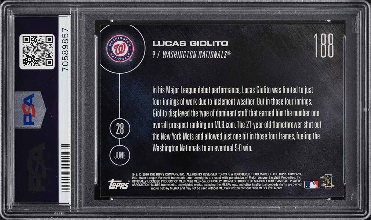 2016 Topps Now Lucas Giolito ROOKIE #188 PSA 8 NM-MT