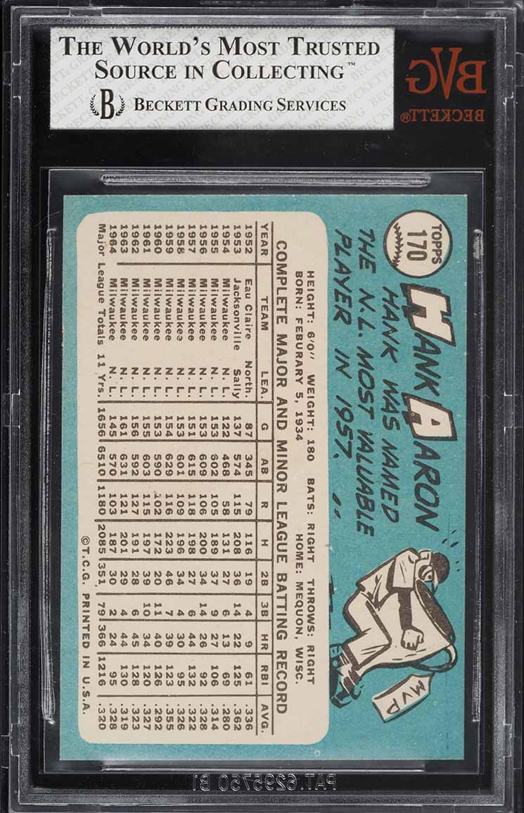 1965 Topps Hank Aaron #170 BVG 6 EXMT