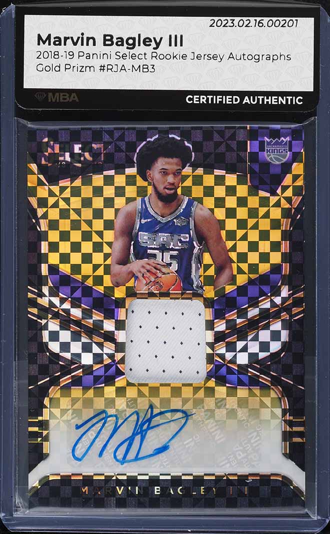 2018 Select Gold Prizm Marvin Bagley III ROOKIE PATCH AUTO /10