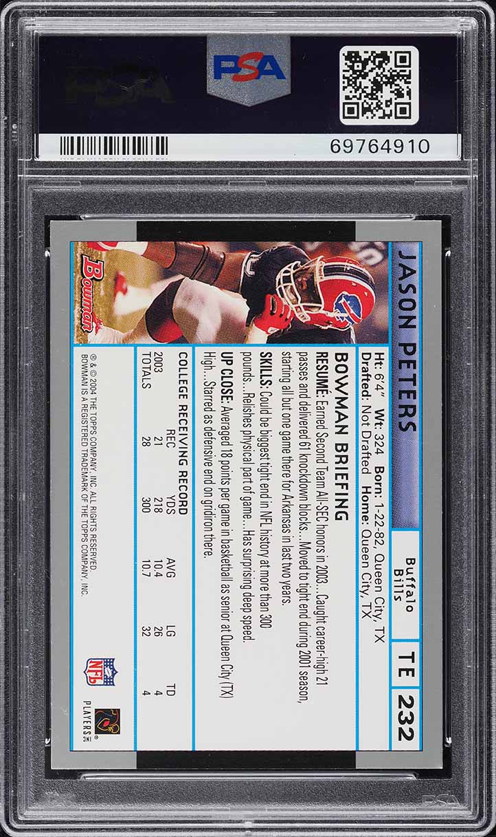 2004 Bowman 1st Edition Jason Peters ROOKIE #232 PSA 10 GEM MINT