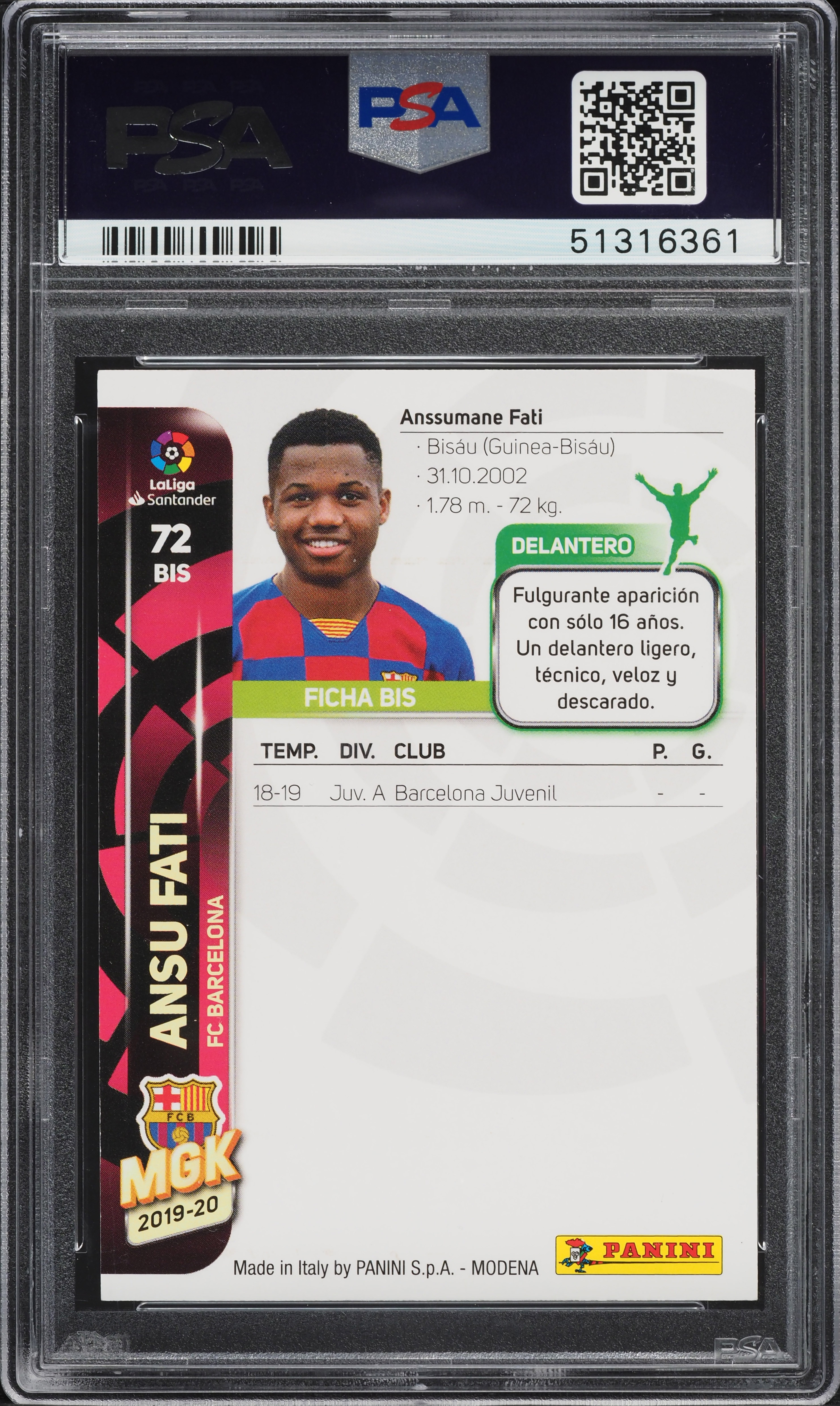 2019 Panini Liga Megacracks Ansu Fati ROOKIE #72BIS PSA 10 GEM