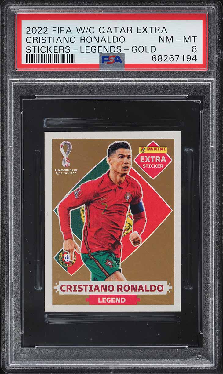 2022 Panini FIFA World Cup Extra Stickers Legends Gold Cristiano Ronaldo PSA 8