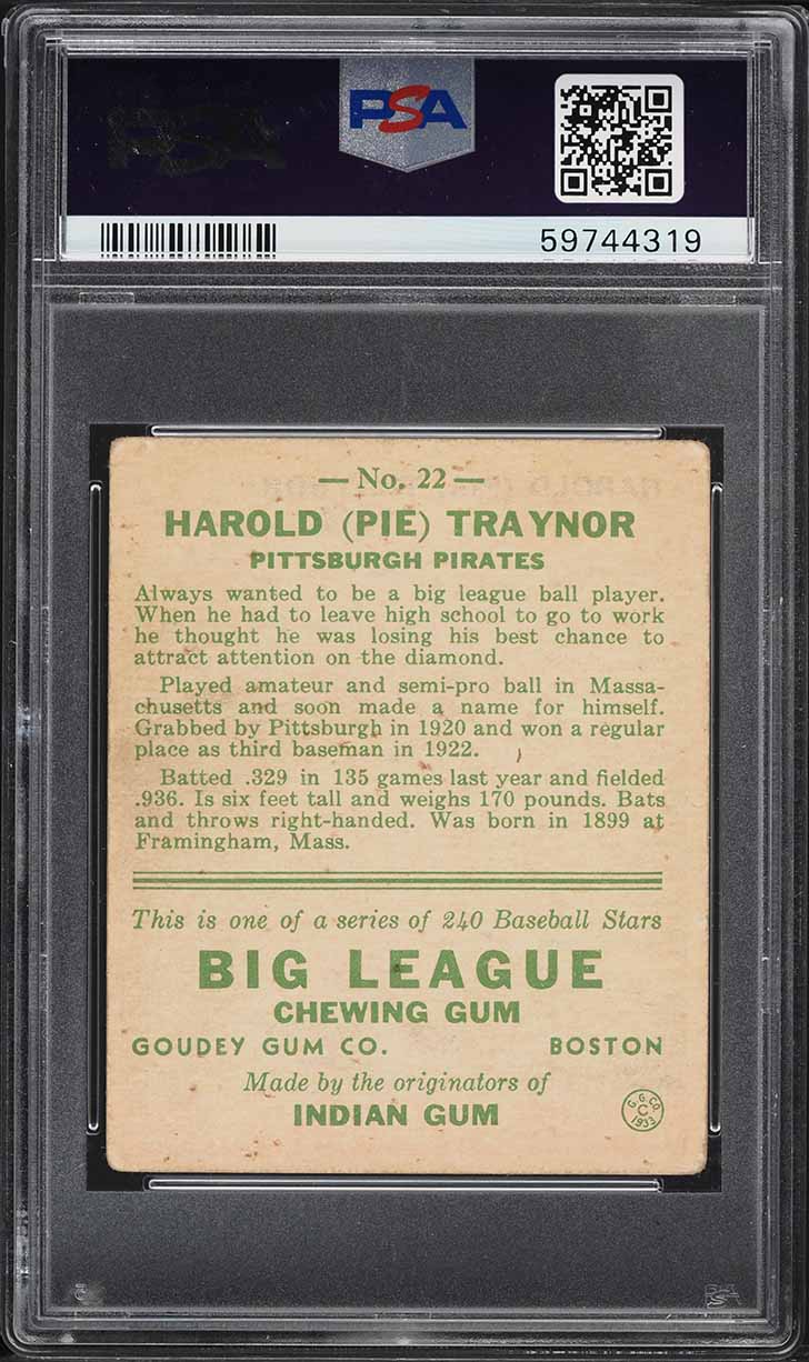 1933 Goudey Pie Traynor #22 PSA 2 GD