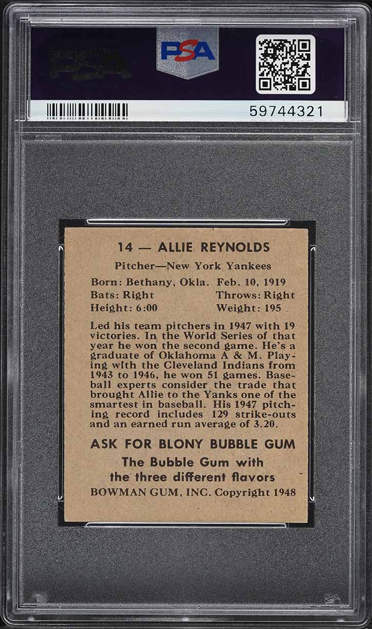 1948 Bowman Allie Reynolds ROOKIE #14 PSA 7 NRMT