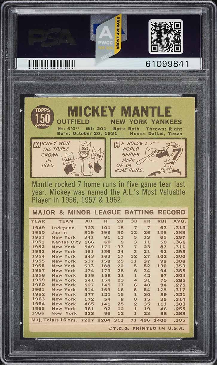 1967 Topps Mickey Mantle #150 PSA 6 EXMT (PWCC-A)