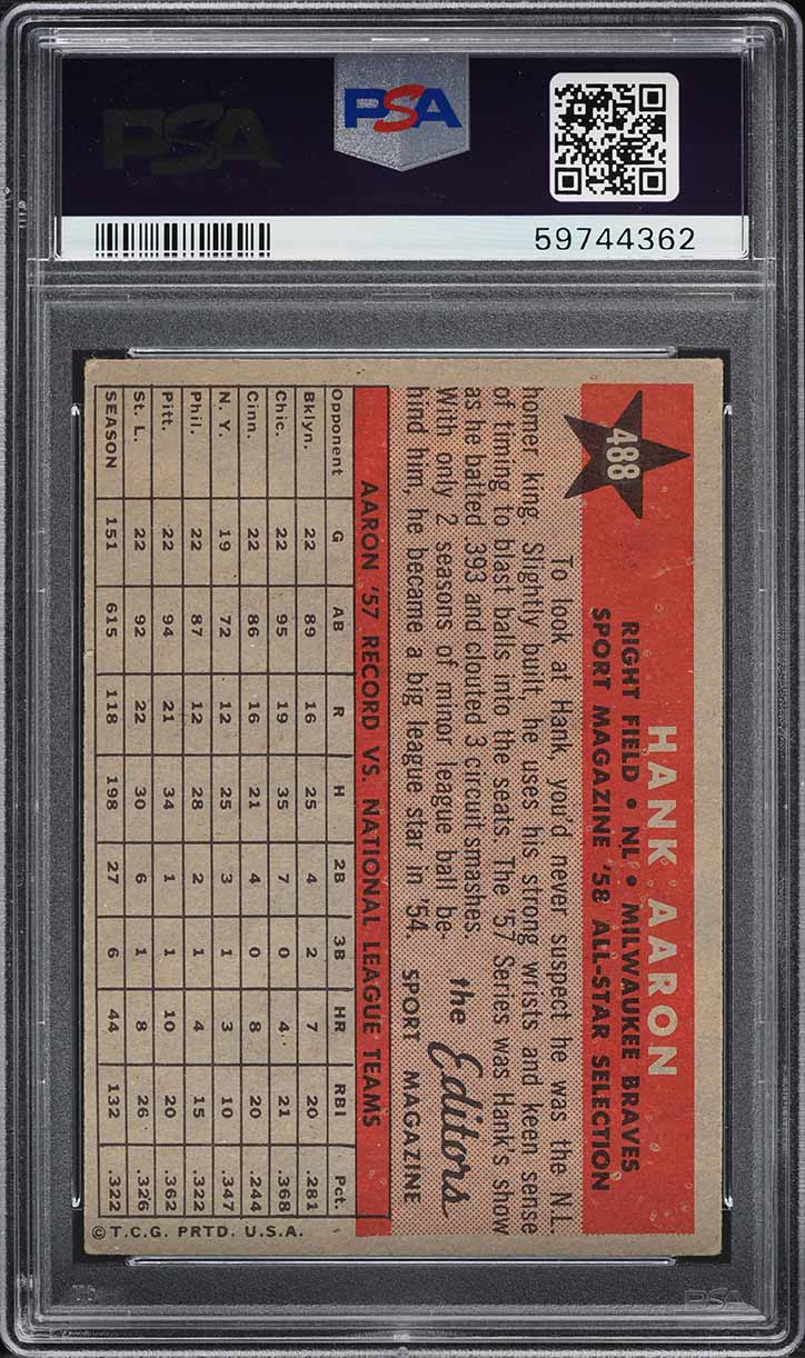 1958 Topps Hank Aaron ALL-STAR #488 PSA 4 VGEX