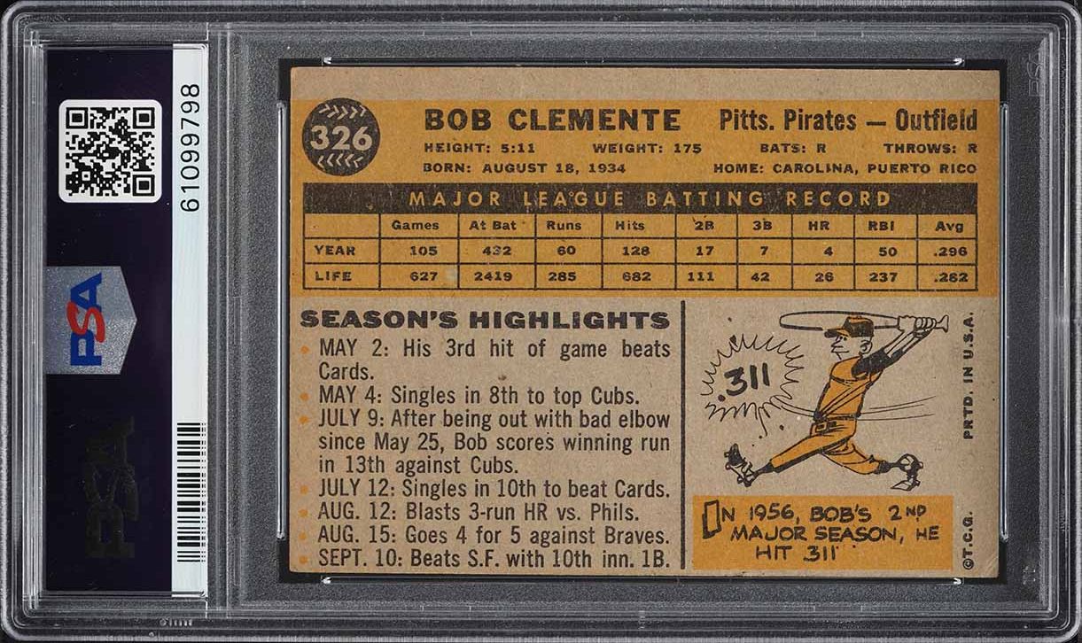 1960 Topps Roberto Clemente #326 PSA 3 VG