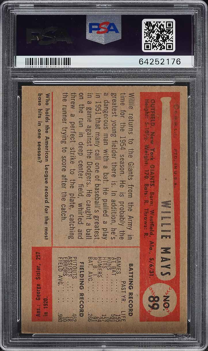 1954 Bowman Willie Mays #89 PSA 6 EXMT