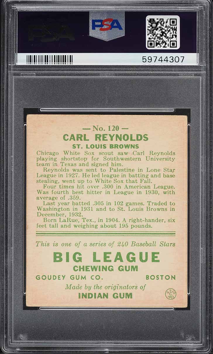 1933 Goudey Carl Reynolds #120 PSA 4 VGEX