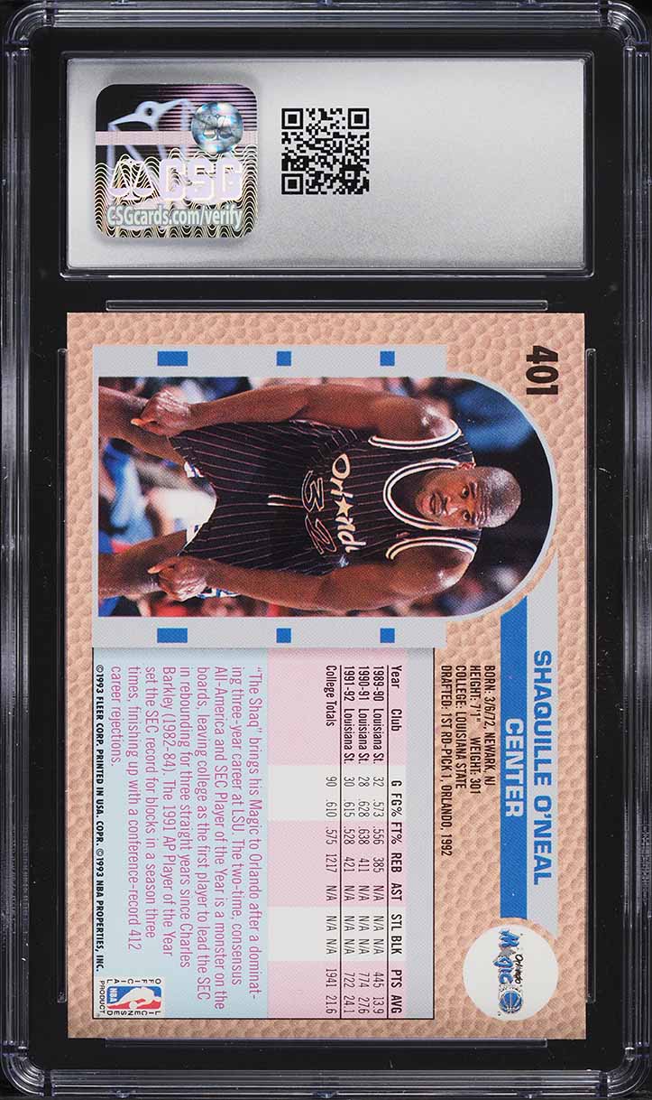 1992 Fleer Basketball Shaquille O'Neal ROOKIE #401 CSG 8.5 NM-MT+