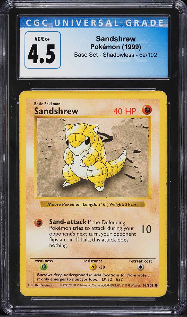 1999 Pokemon Base Set Shadowless Sandshrew #62 CGC 4.5 VGEX+ on Fanatics  Collect