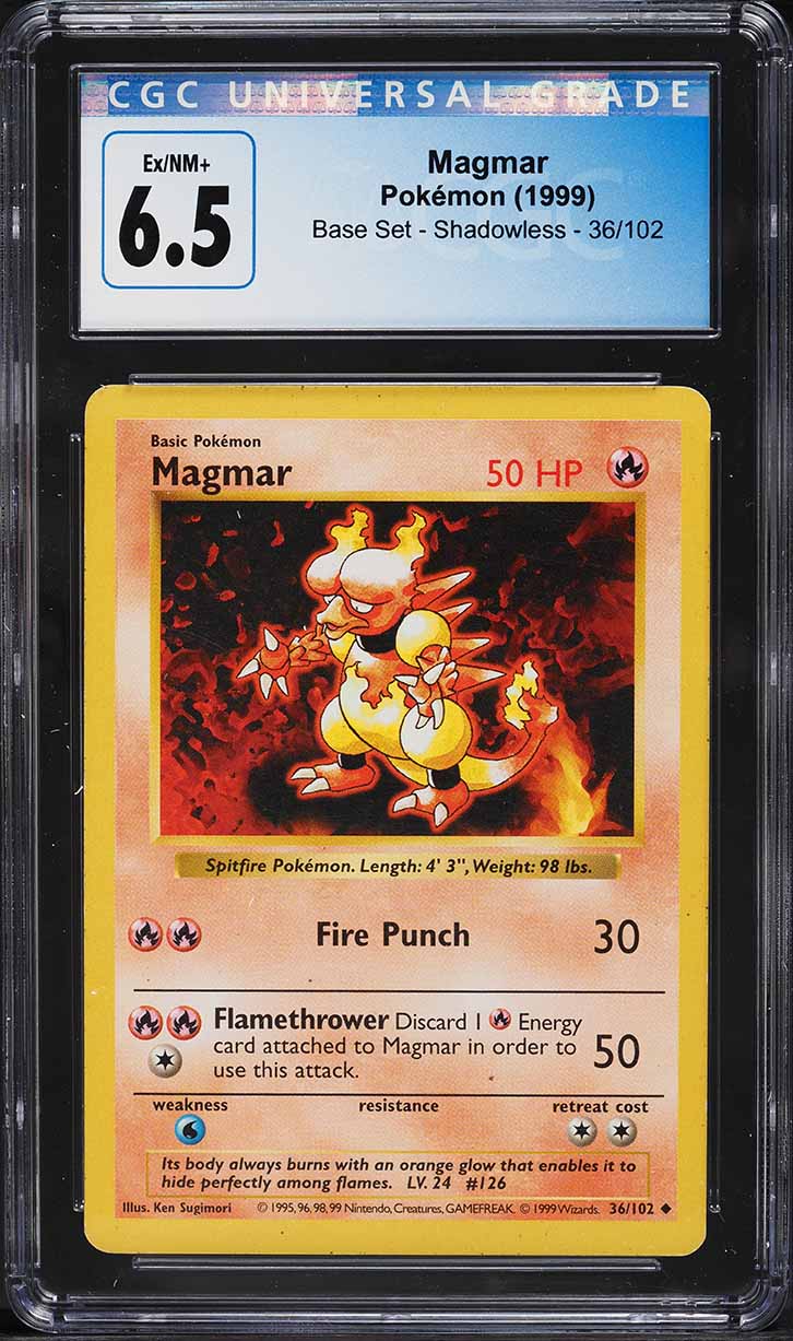 1999 Pokemon Base Set Shadowless Magmar #36 CGC 6.5 EXMT+