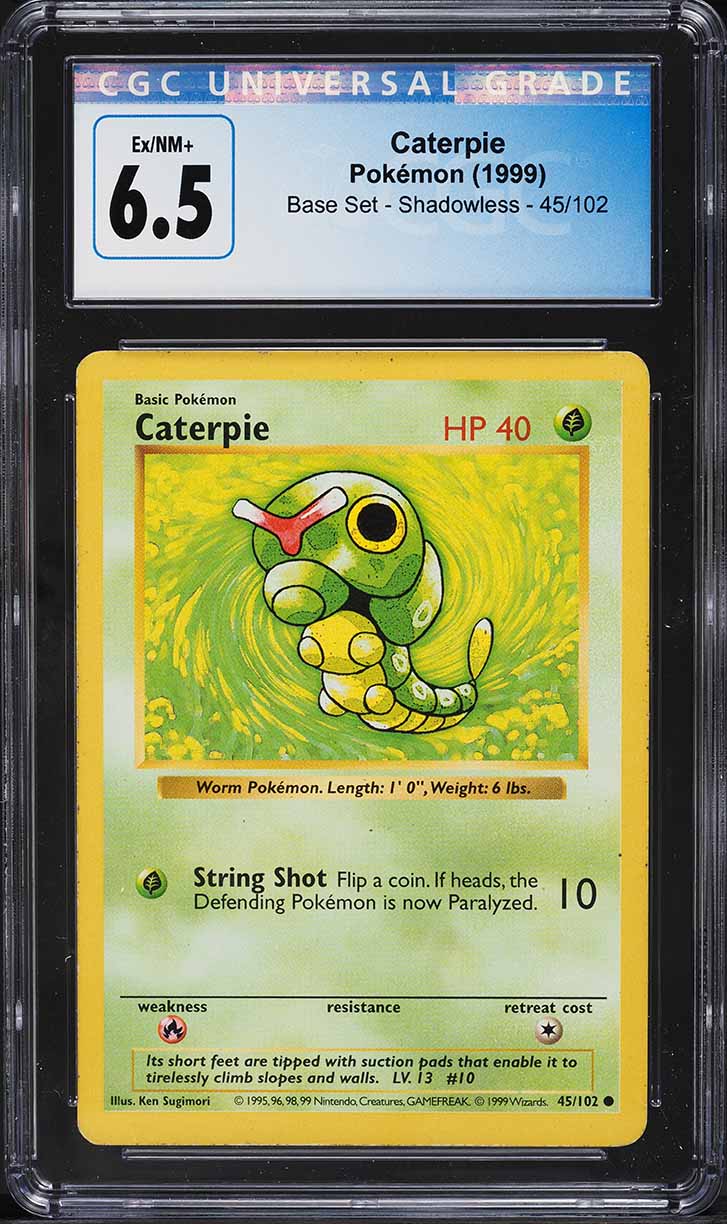 1999 Pokemon Base Set Shadowless Caterpie #45 CGC 6.5 EXMT+