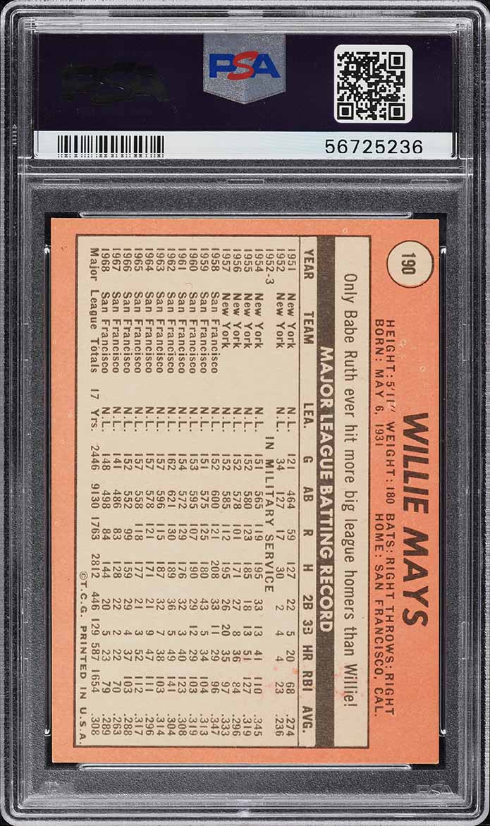 1969 Topps Willie Mays #190 PSA 6 EXMT