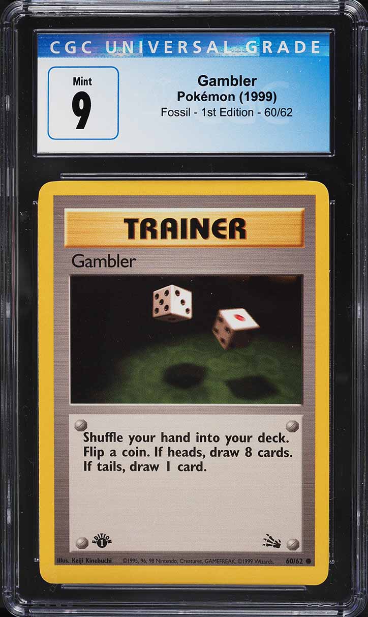 gambler pokemon card Gambling for a 1st Ed PSA 10, My friend is evil and made a coin that only makes me lose, I mightve lost the flip but the poker this might be my ultimate good luck charm now Im twinning All cards will be carefully packed for safe transit Pokemon Single Card FOSSIL (1st