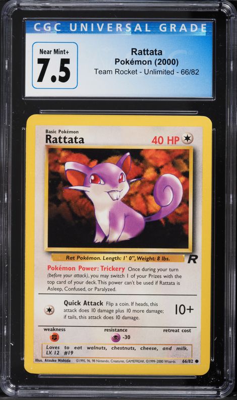 2000 Pokemon Team Rocket Rattata #66 CGC 7.5 NRMT+