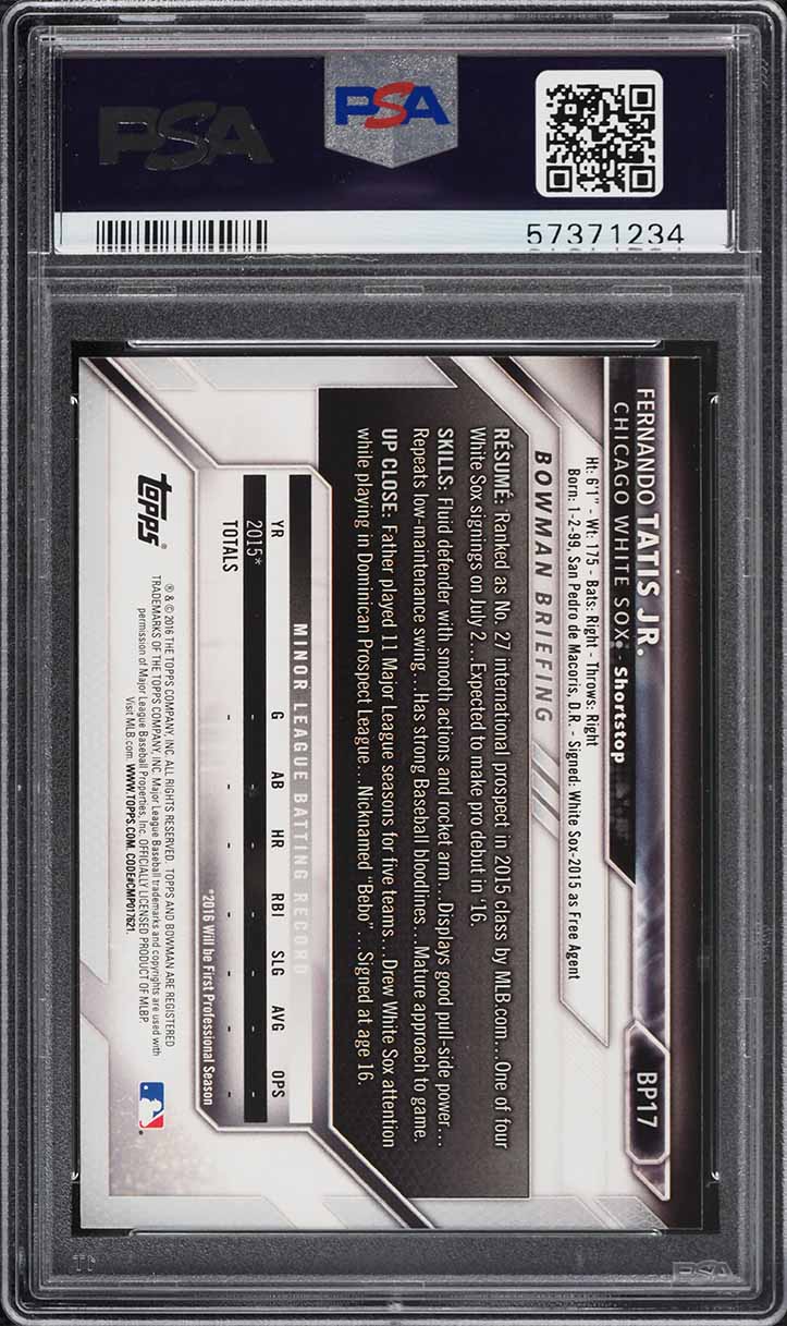 2016 Bowman Prospects Yellow Fernando Tatis Jr. ROOKIE #BP17 PSA 10 GEM MINT