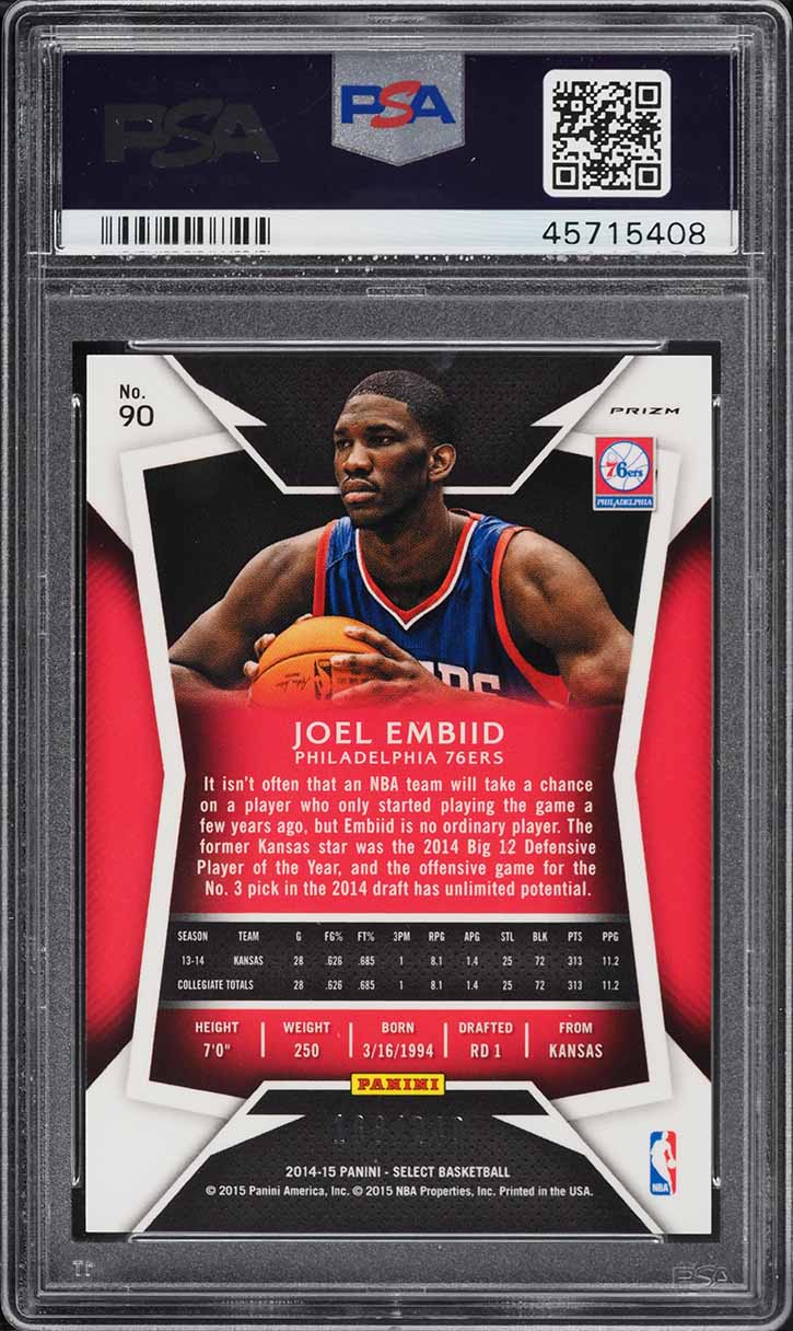 2014 Select Blue Prizm Joel Embiid ROOKIE /249 #90 PSA 10 GEM MINT