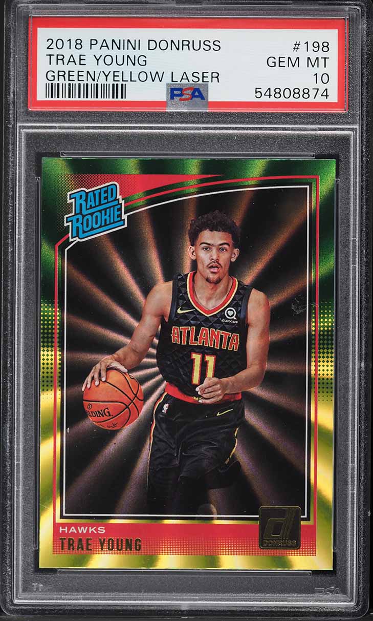 2018 Donruss Green & Yellow Laser Trae Young ROOKIE #198 PSA 10 GEM MINT