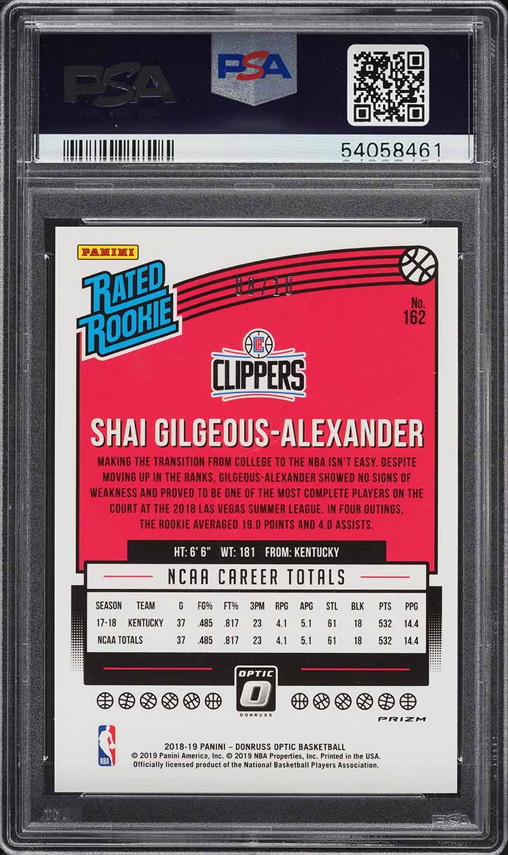 2018 Donruss Optic Gold Shai Gilgeous-Alexander ROOKIE /10 #162 PSA 10 GEM MINT