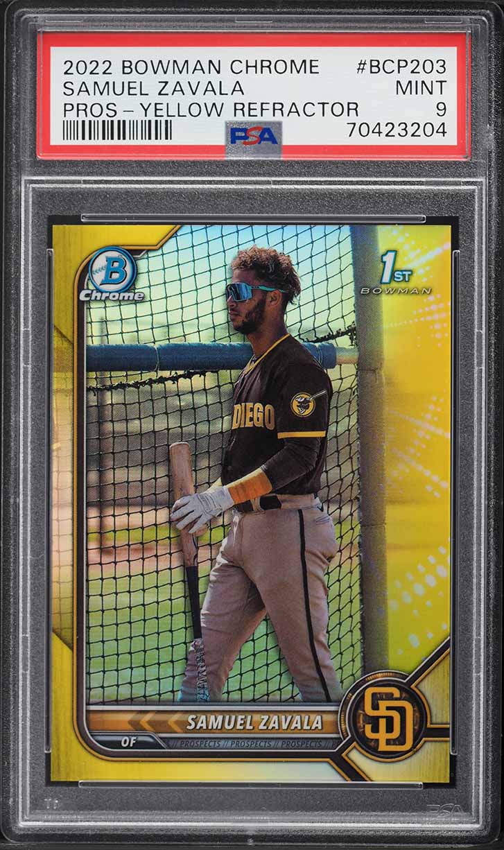 2022 Bowman Chrome Yellow Refractor Samuel Zavala ROOKIE /75 #BCP-203 PSA 9 MINT