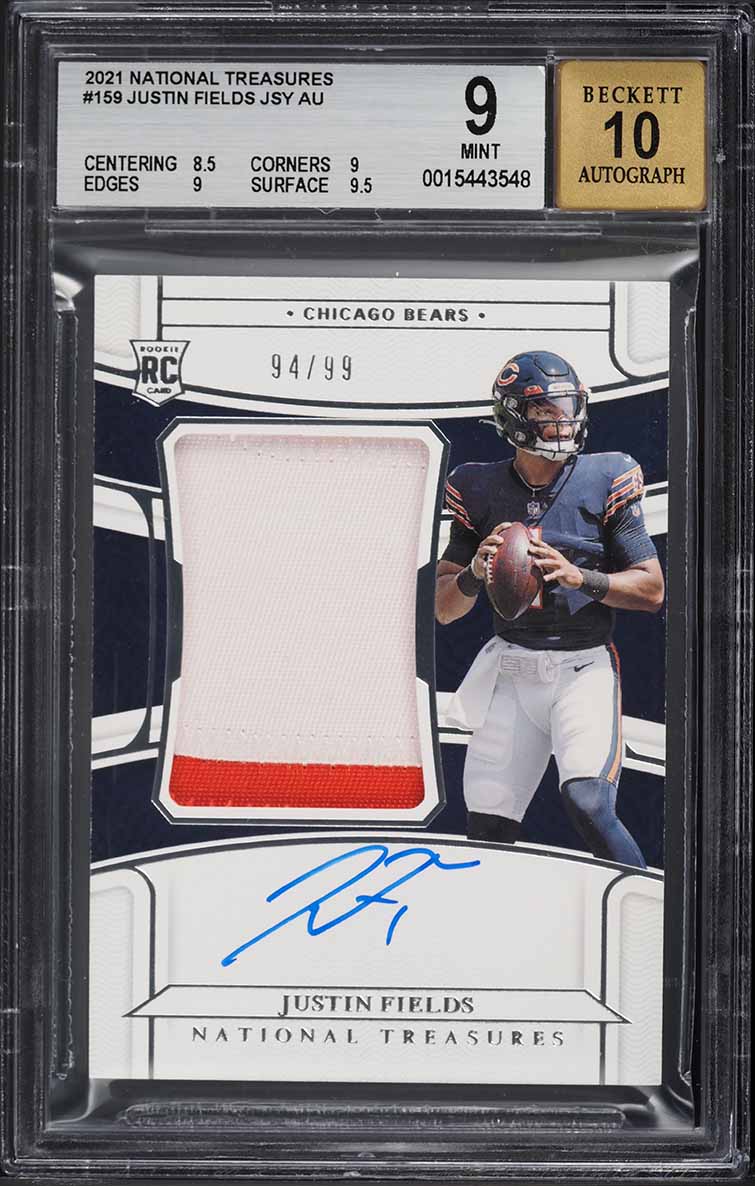 2021 National Treasures Justin Fields ROOKIE PATCH AUTO /99 #159 BGS 9 MINT