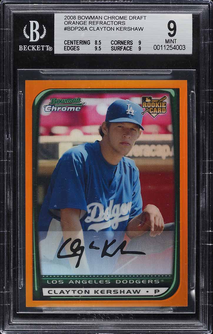 2008 Bowman Chrome Orange Refractor Clayton Kershaw ROOKIE /25 #BDP26 BGS 9 MINT