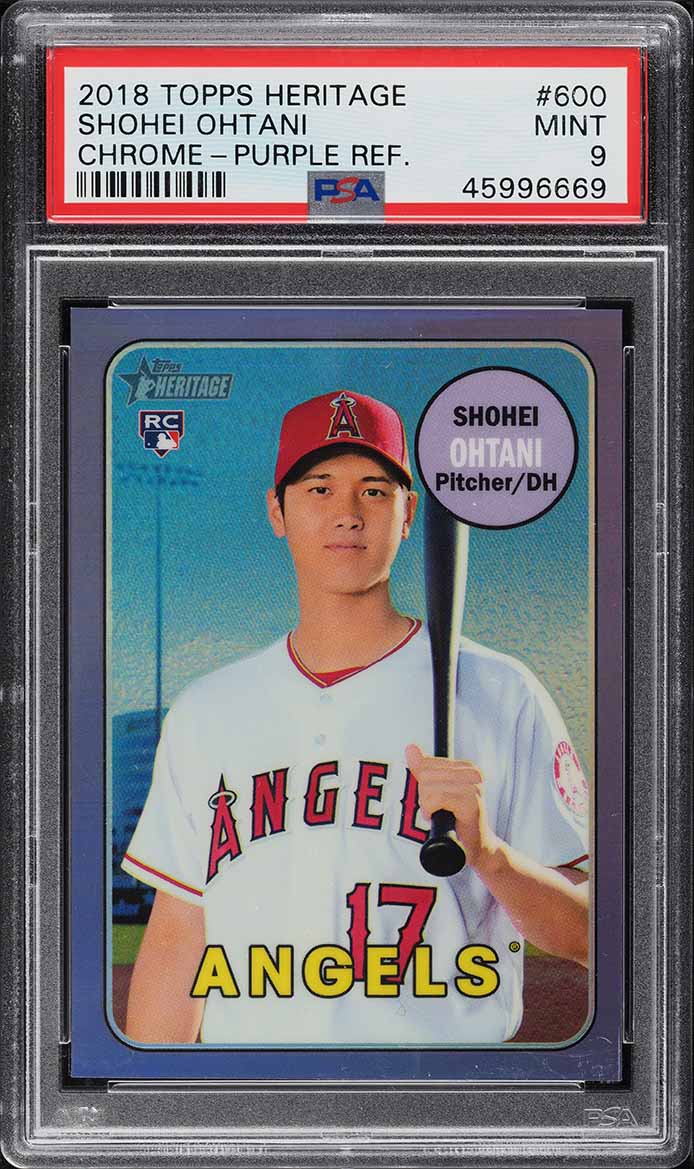 2018 Topps Heritage Chrome Purple Refractor Shohei Ohtani ROOKIE #600 PSA 9 MINT