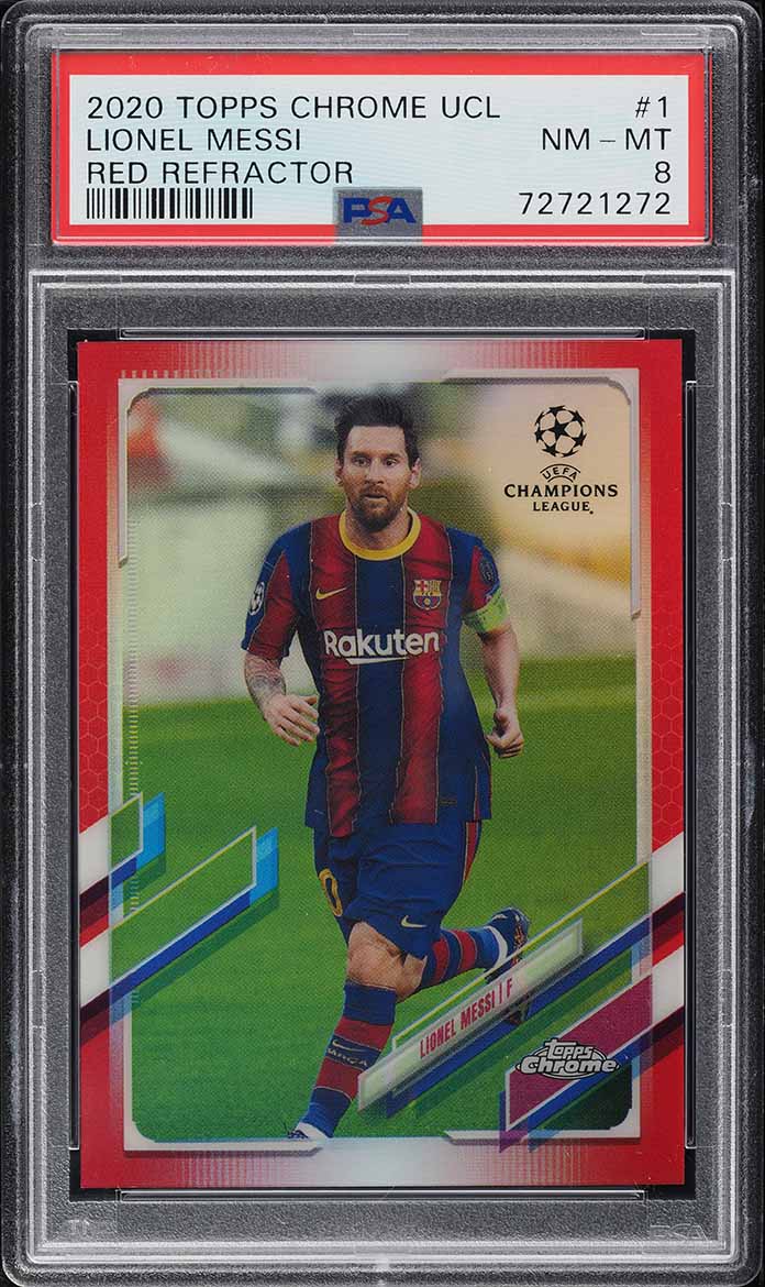 2020 Topps Chrome UEFA Red Refractor Lionel Messi /10 #1 PSA 8 NM-MT