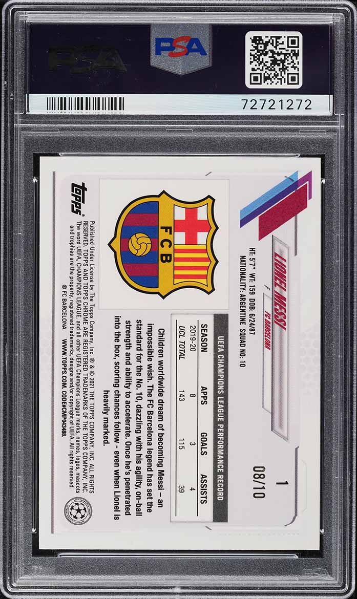 2020 Topps Chrome UEFA Red Refractor Lionel Messi /10 #1 PSA 8 NM-MT