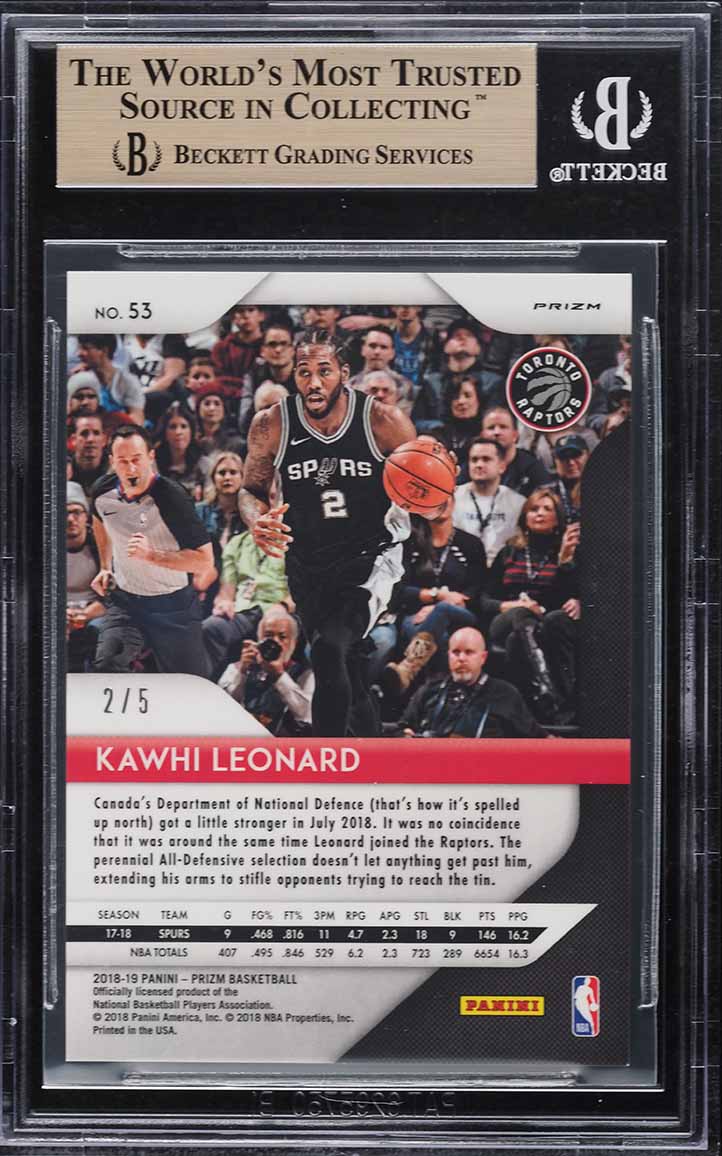 2018 Panini Prizm Black & Gold Kawhi Leonard JERSEY # 2/5 #53 BGS 9.5 GEM
