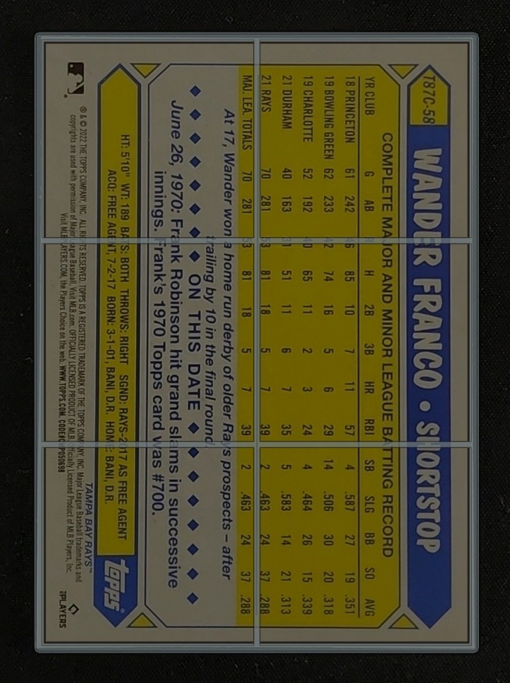 2022 Topps Silver Pack '87 Chrome Wander Franco ROOKIE #T87C-58 MBA AUTH