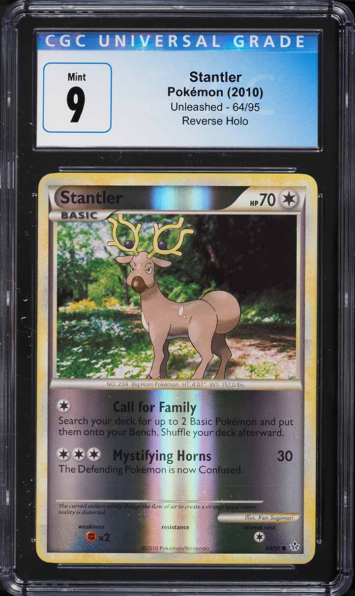 2010 Pokemon HeartGold & SoulSilver Unleashed Reverse Holo Stantler #64 CGC 9