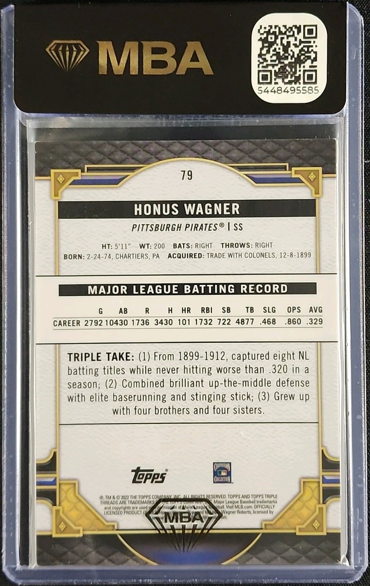 2022 Topps Triple Threads Amber Honus Wagner /199 #79 MBA AUTH