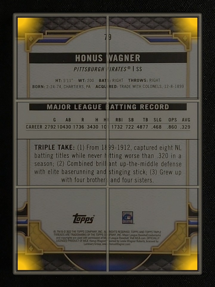 2022 Topps Triple Threads Amber Honus Wagner /199 #79 MBA AUTH