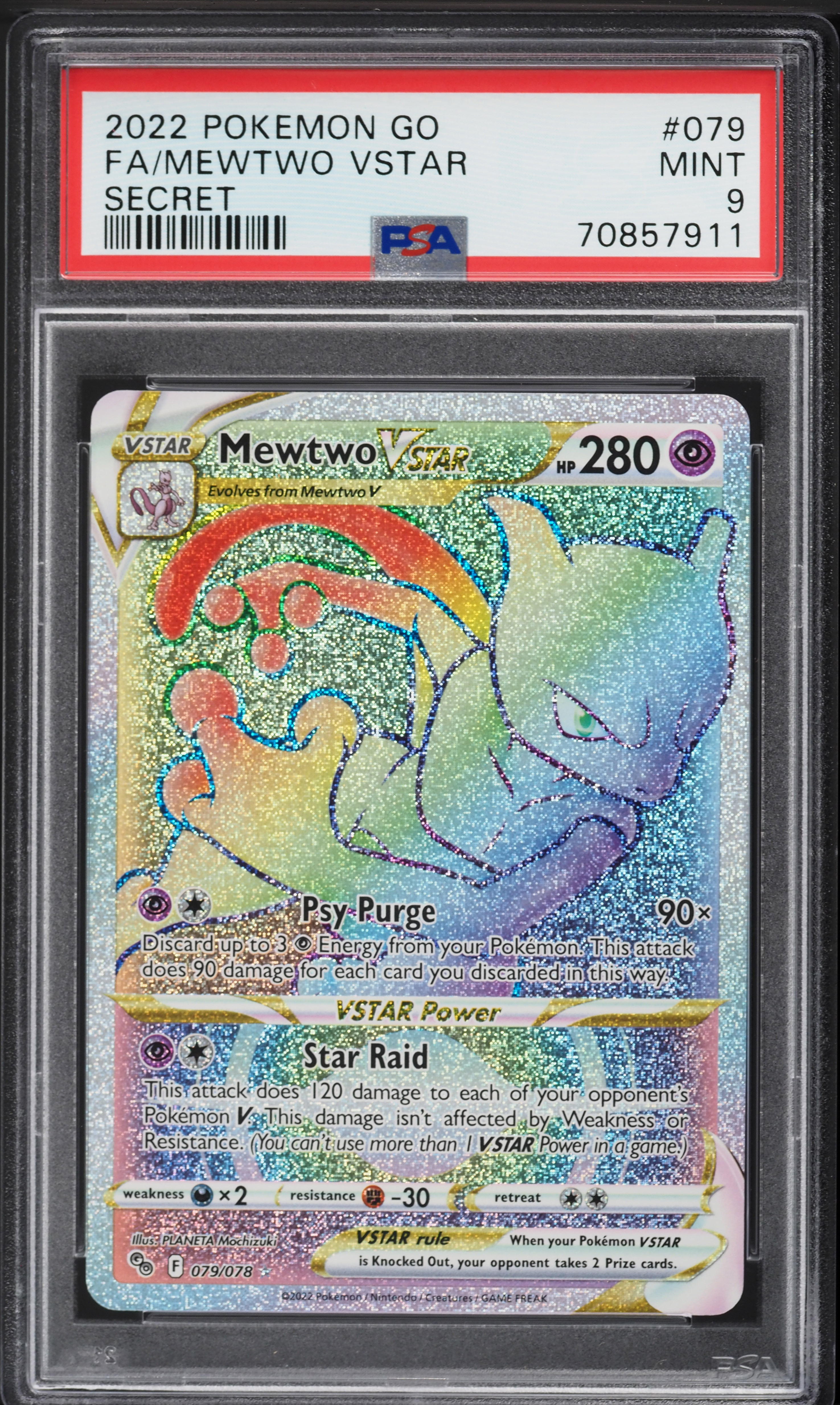 2022 Pokemon Sword & Shield Go Hyper Rare Mewtwo VSTAR #79 PSA 9