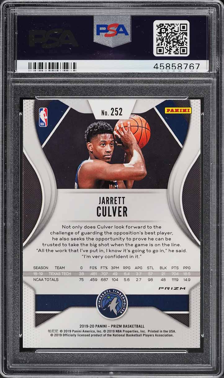 2019 Panini Prizm Silver Jarrett Culver ROOKIE #252 PSA 10 GEM MINT