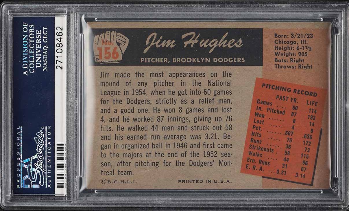 1955 Bowman Jim Hughes #156 PSA 8 NM-MT