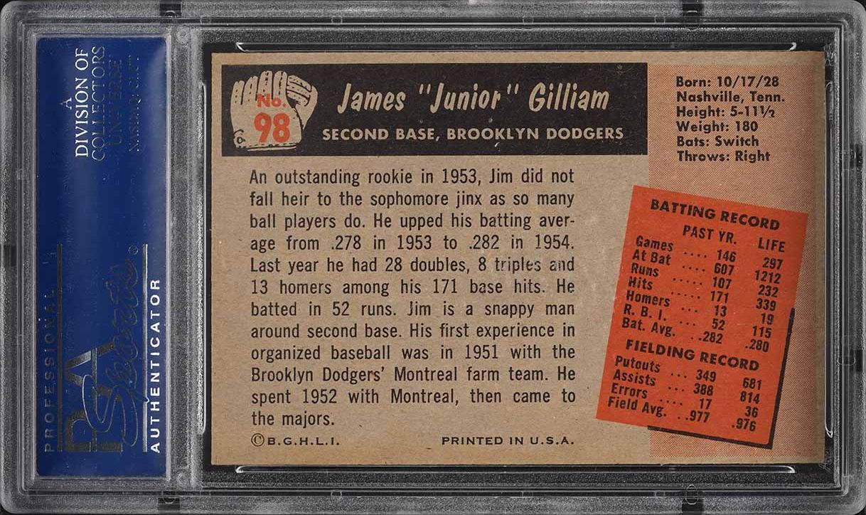 1955 Bowman Junior Gilliam #98 PSA 8 NM-MT