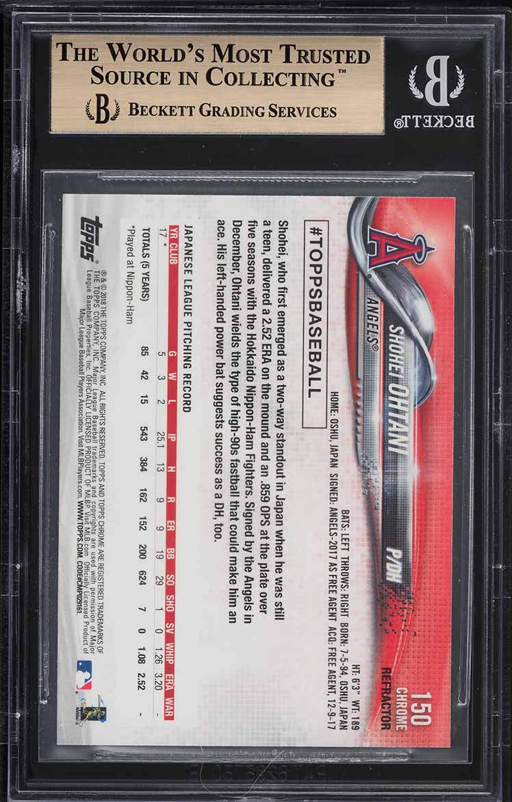 2018 Topps Chrome Sepia Refractor Shohei Ohtani ROOKIE #150 BGS 9.5 GEM MINT