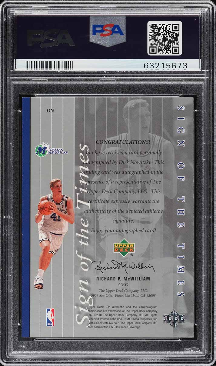 1999 Sp Authentic Sign Of the Times Dirk Nowitzki AUTO #DN PSA 7 NRMT