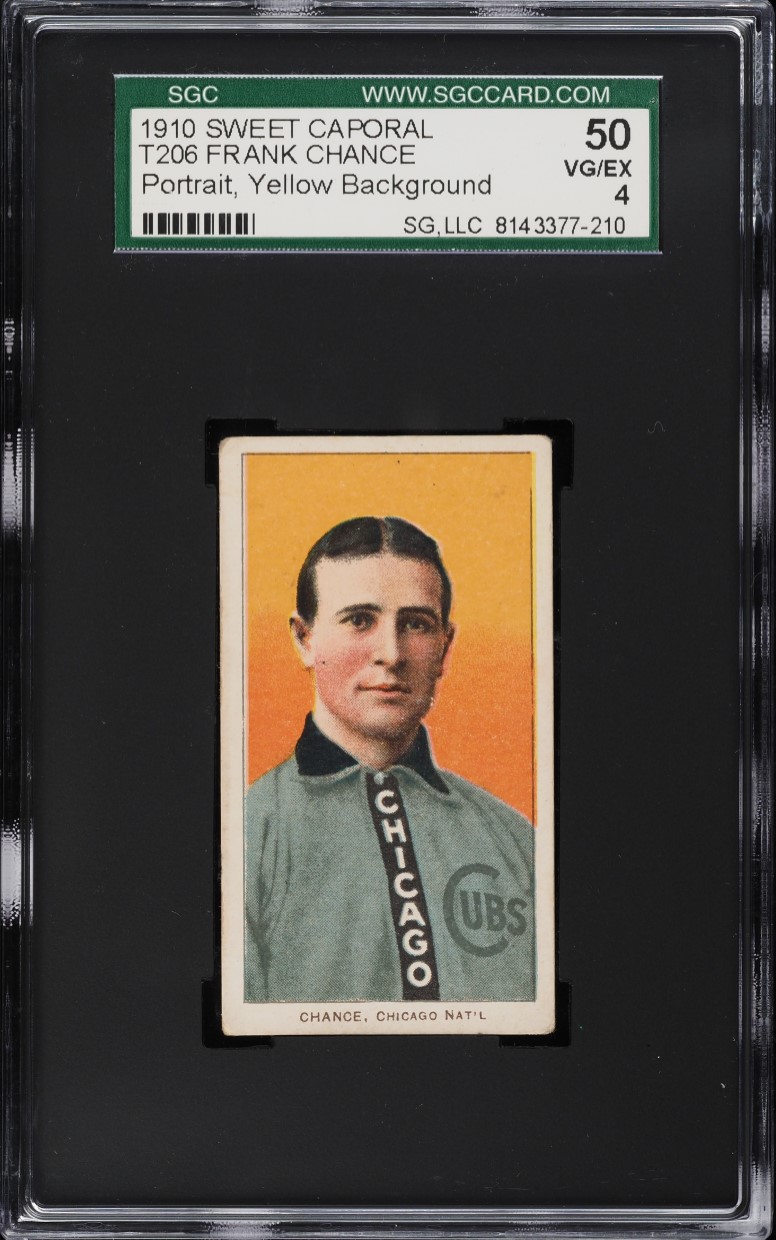1909-11 T206 Frank Chance PORTRAIT, YELLOW BACKGROUND SGC 4 VGEX