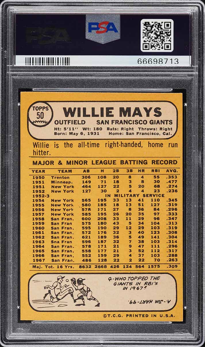 1968 Topps Willie Mays #50 PSA 6 EXMT