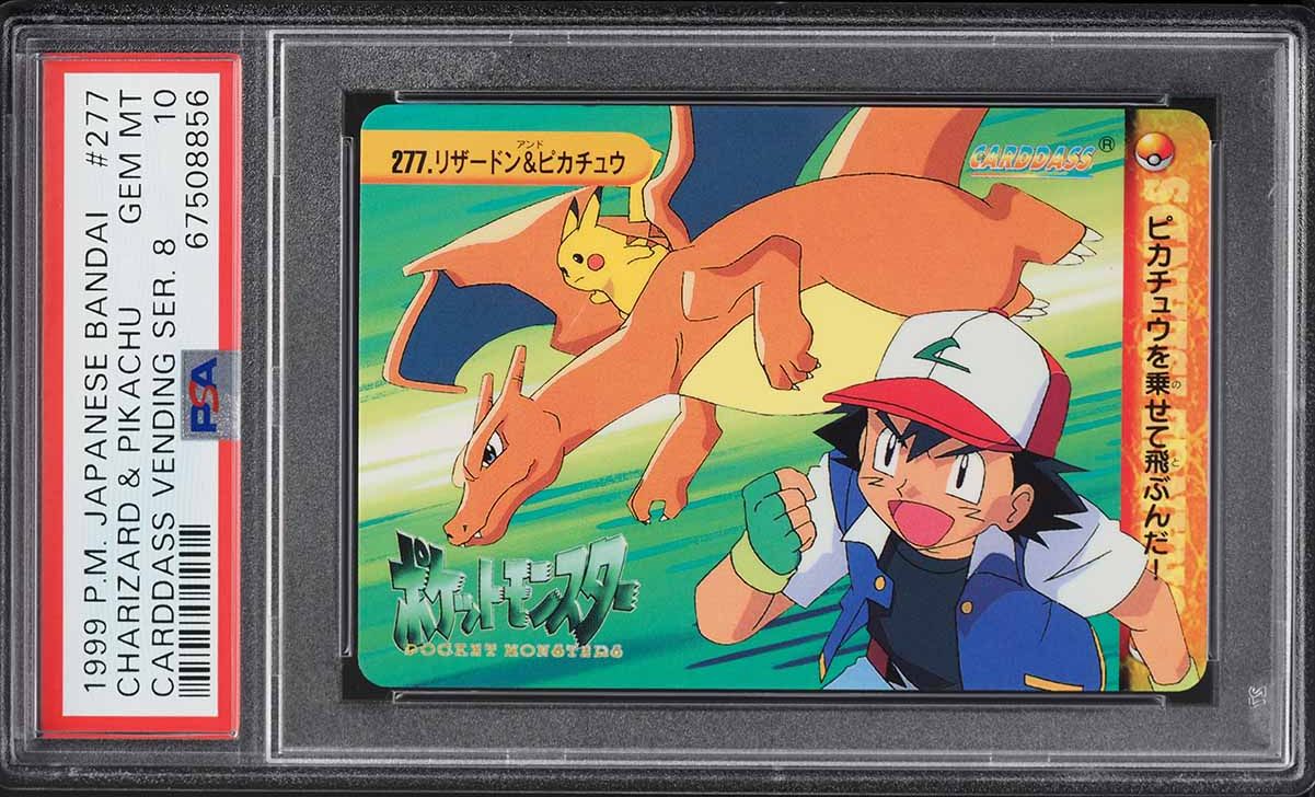 1999 Pokemon Japanese Bandai Carddass Vending 8 Charizard & Pikachu #277 PSA 10