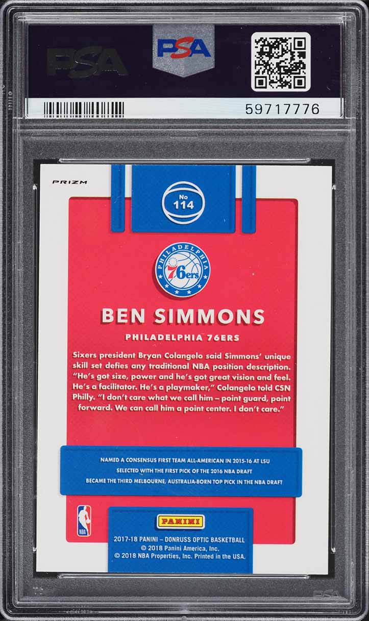 2017 Donruss Optic Holo Ben Simmons #114 PSA 9 MINT