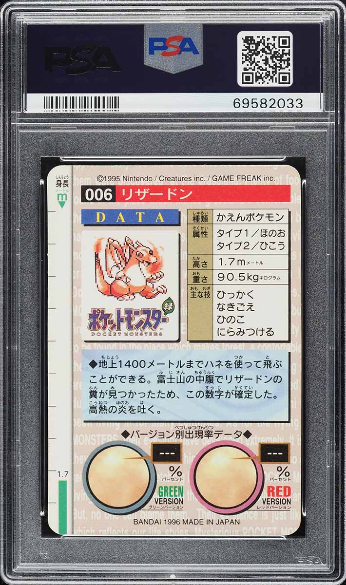 1996 Pokemon Japanese Bandai Carddass Vending Prism Charizard #6 PSA 10 GEM MINT