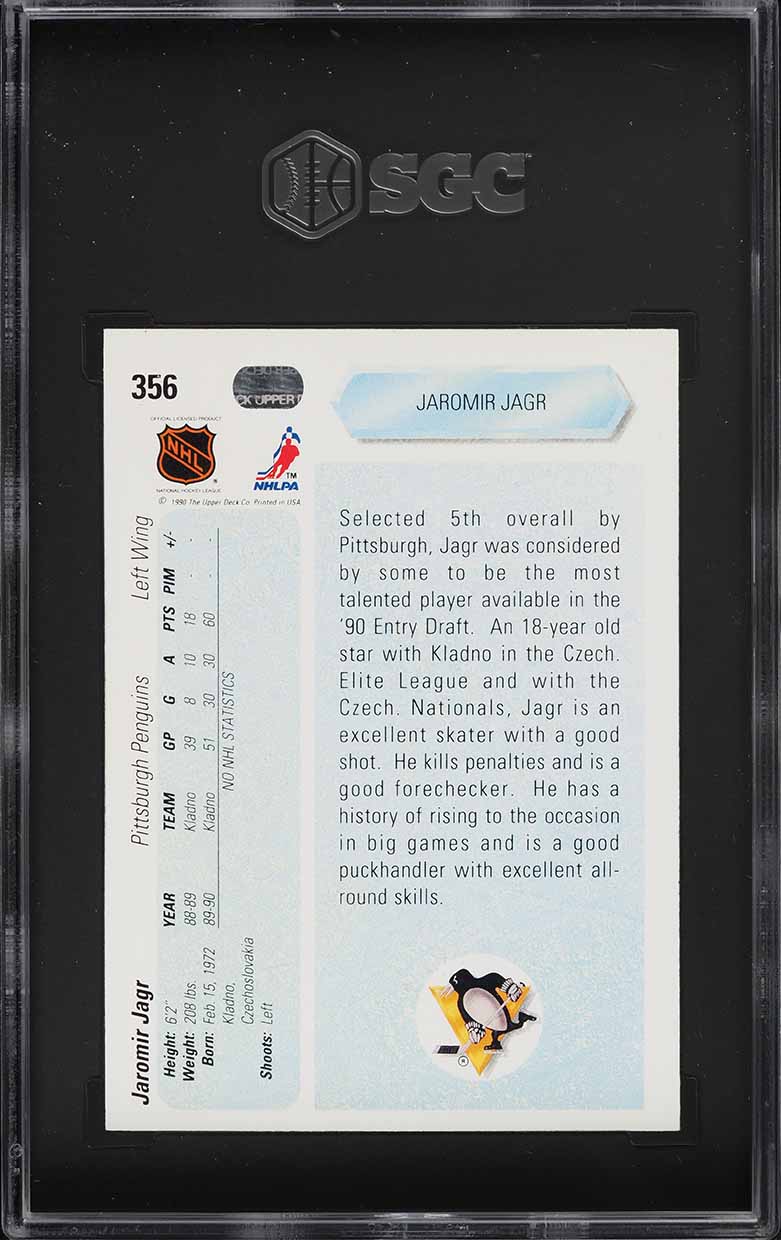 1990 Upper Deck Hockey Jaromir Jagr ROOKIE #356 SGC 8 NM-MT